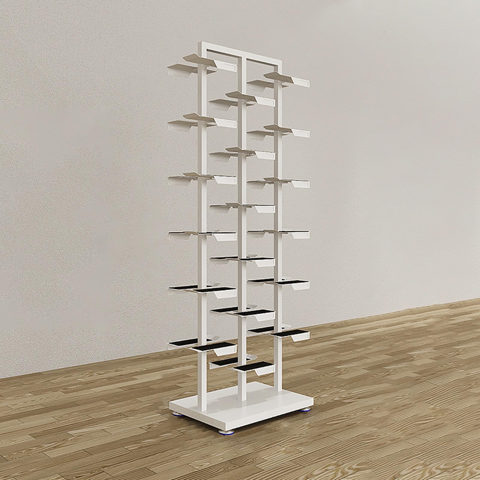 Étagère à chaussures double face avec 36 plateaux, organiseur de rangement au sol pour vente au détail
