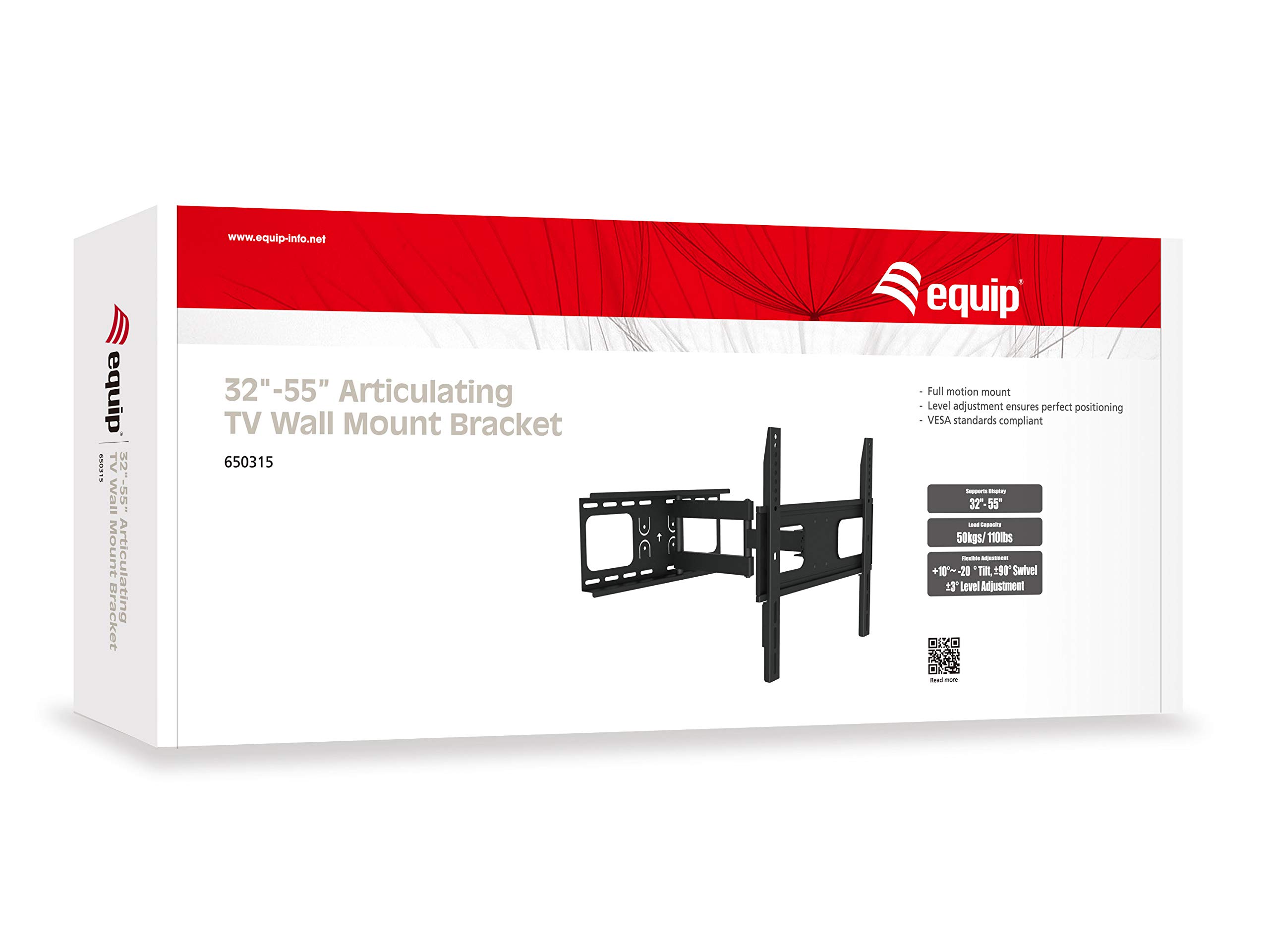 equip 650315 55 Black Wall Bracket for Flat Screen TV, 200 x 200 mm, 400 x 400 mm, 200 x 100,200 x 200,400 x 200,400 x 400 mm, -20 – 10 °, -90 – 90 °)