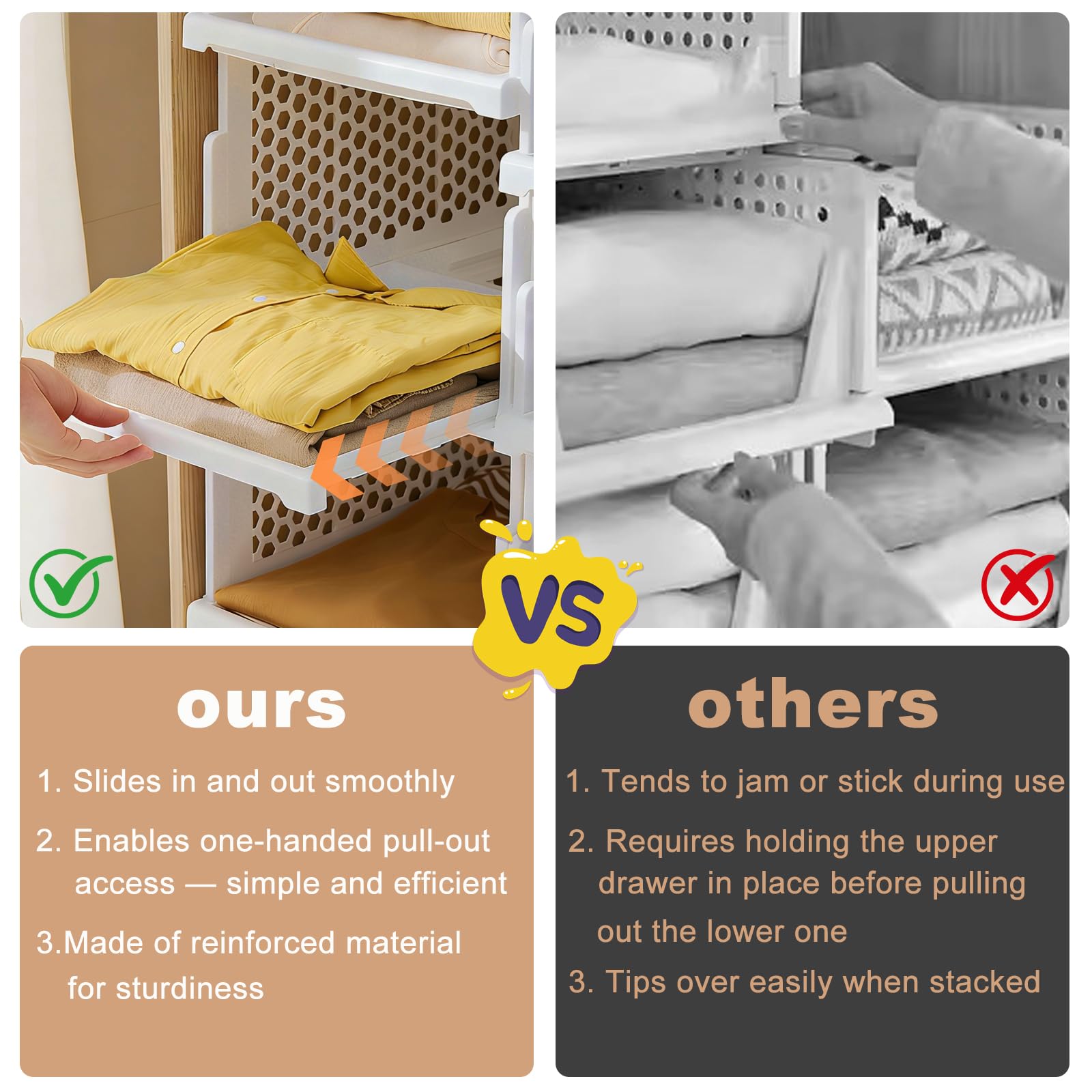 5er Set Neu Schrank Organizer, Faltbar Stapelbar Kleiderschrank Körbe Boxen | Ausziehbare Schublade, Platzsparende Aufbewahrungsbox aus Kunststoff, Aufbewahrungskorb Regal für Schrank, Bad, Küche & Büro