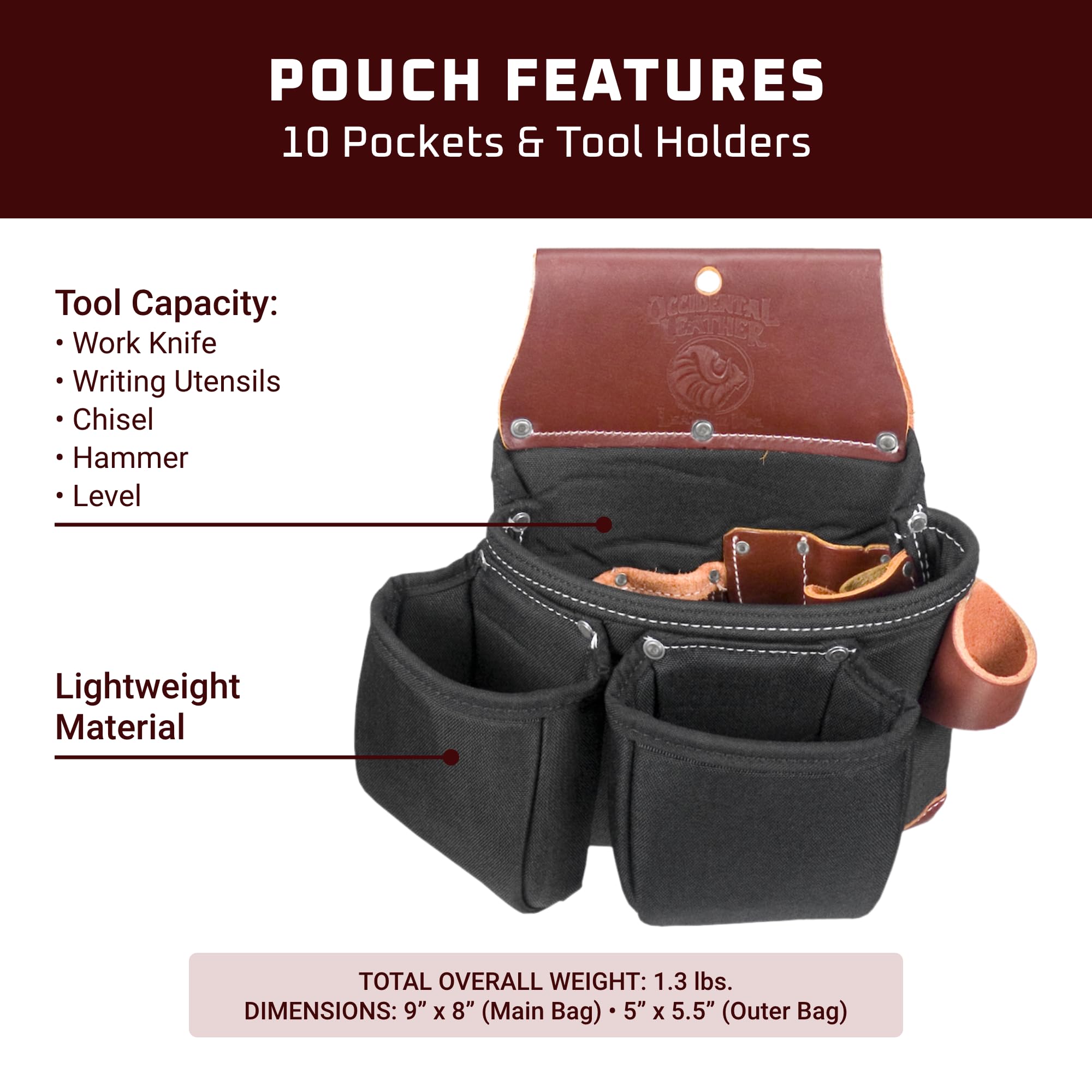 Occidental Leather B8017DB OxyLights™ torba na narzędzia z 3 kieszeniami
