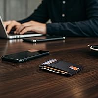 Vista 150 de Buffway - Billetera delgada minimalista de cuero con protección RFID para hombre y mujer Café Lichee