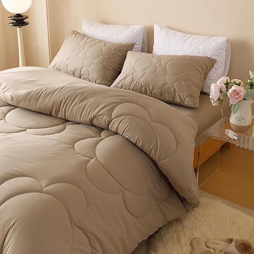 Miniatura 284 de Luxlovery - Juego de edredón azul neblina, tamaño matrimonial, minimalista, azul polvoriento, edredones de algodón suaves y transpirables, azul