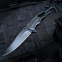 Vista 8 de 5-in-1 Multitool Folding Knife, Stainless Steel, Black - Camping Knife with Bottle Opener, Glass Breaker, Seatbelt Cutter and Wrench Negro