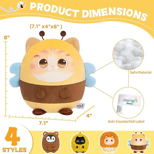 Miniatura 5 de Almohada de peluche Kawaii con diseño de abeja y gato para niños, lindo animal de peluche Kawaii, peluche suave de gato con disfraz de abeja,