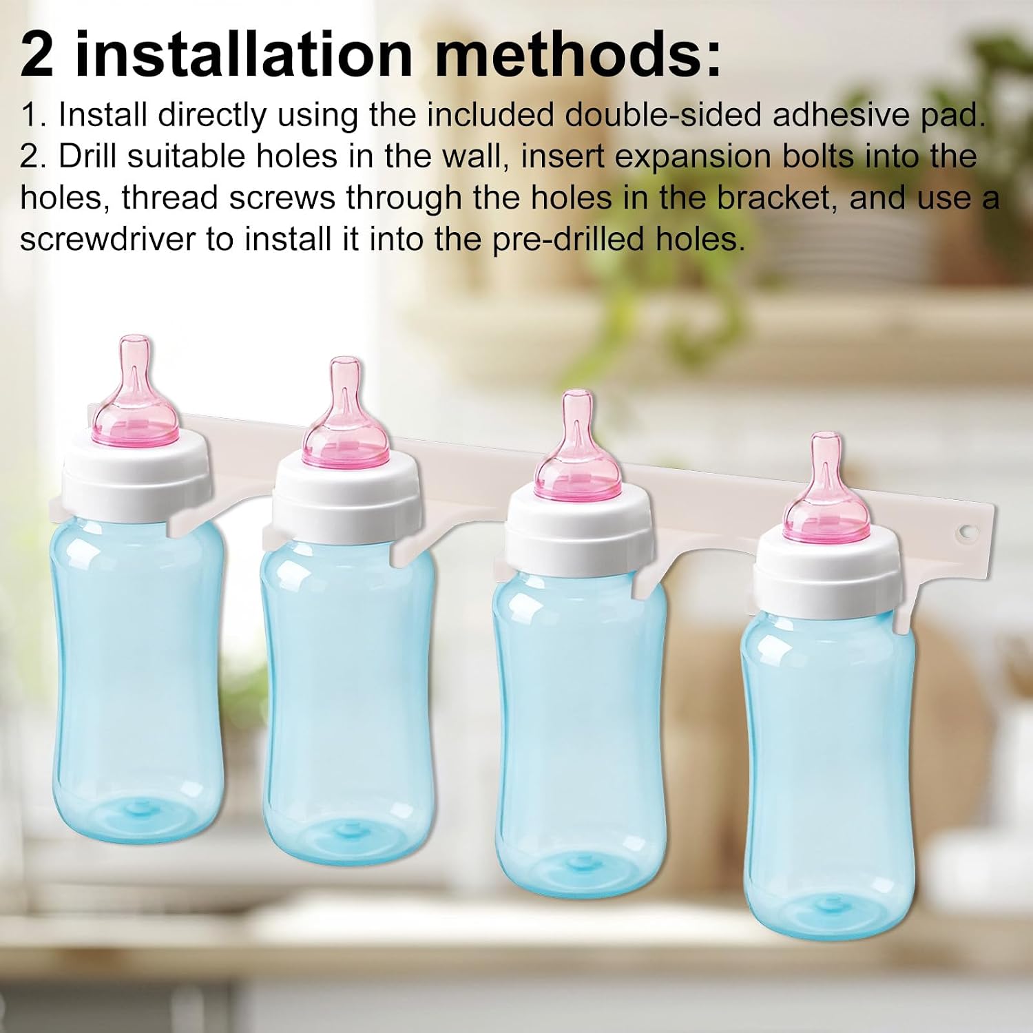 Wall Mount Holder for Dr. Brown's Narrow & Wide-Neck Bottle, Baby Accessories, Waterproof ABS Material Baby Bottle Rack Storage with Fittings for Cabinet Doors or Kitchen Walls
