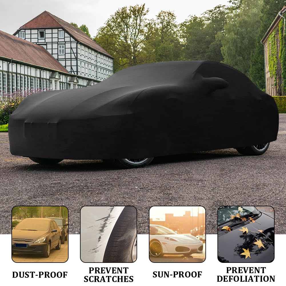 BHIEE Telo Copriauto da Interno Elasticizzato - Antipolvere e Traspirante, Morbido, fino a 5,3 m, Nero