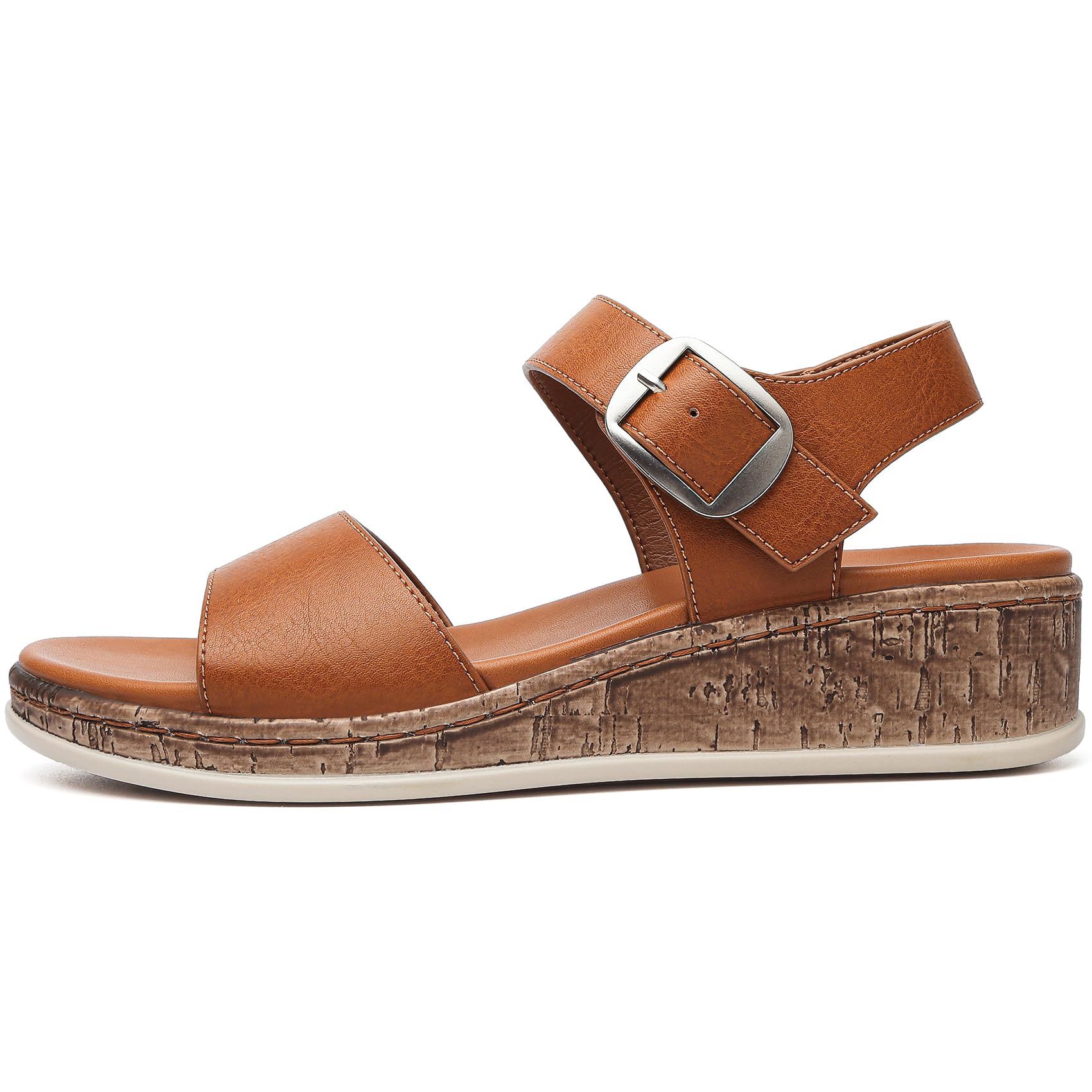 DimaiGlobal Sandalias Mujer con Punta Abierta y Cuña de Verano para Caminar Sandalias con Plataforma Soporte Plantar y Ajuste Seguro con Hebilla