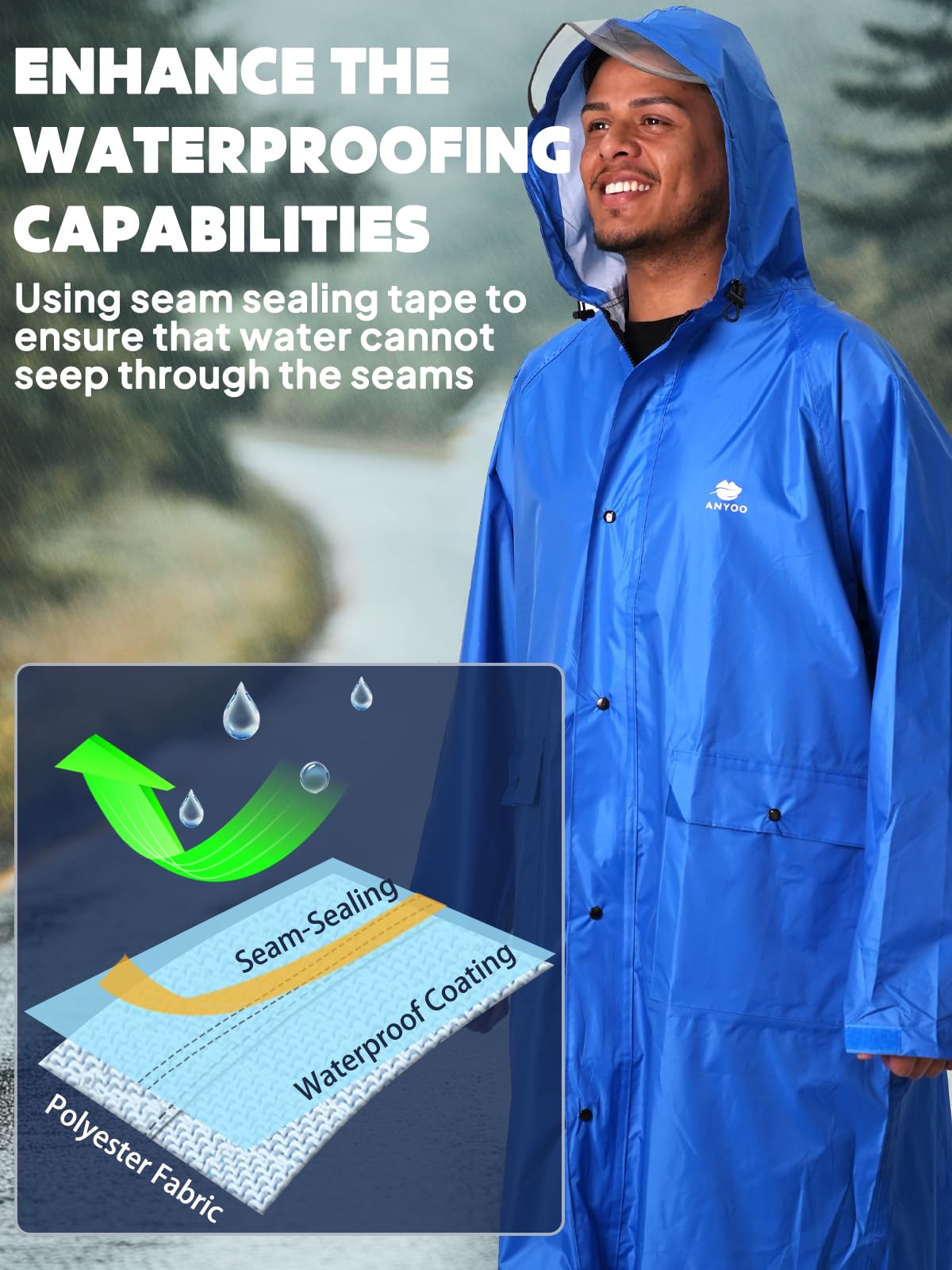 ANYOO Unisex Impermeable Ligero Portátil Con Capucha Poncho de Lluvia Compacto Reutilizable con Mangas para Mochilero Senderismo Acampar Al Aire Libre, Talla única