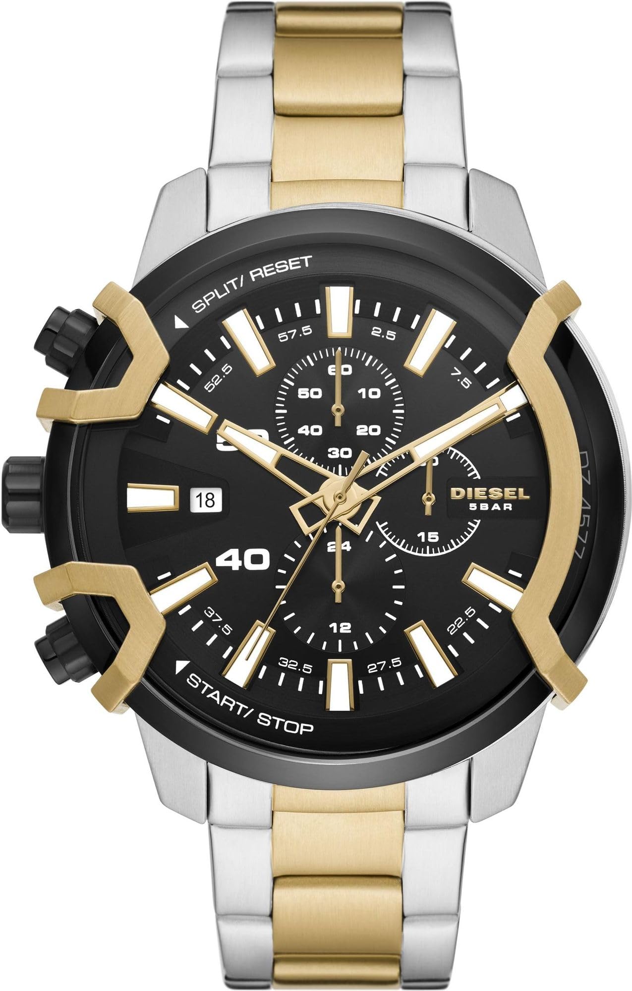 Diesel Watch for Men Griffed, Chronograph Movement, 48 mm Tri-Tone Stainless Steel Case with a Stainless Steel Strap, DZ4577