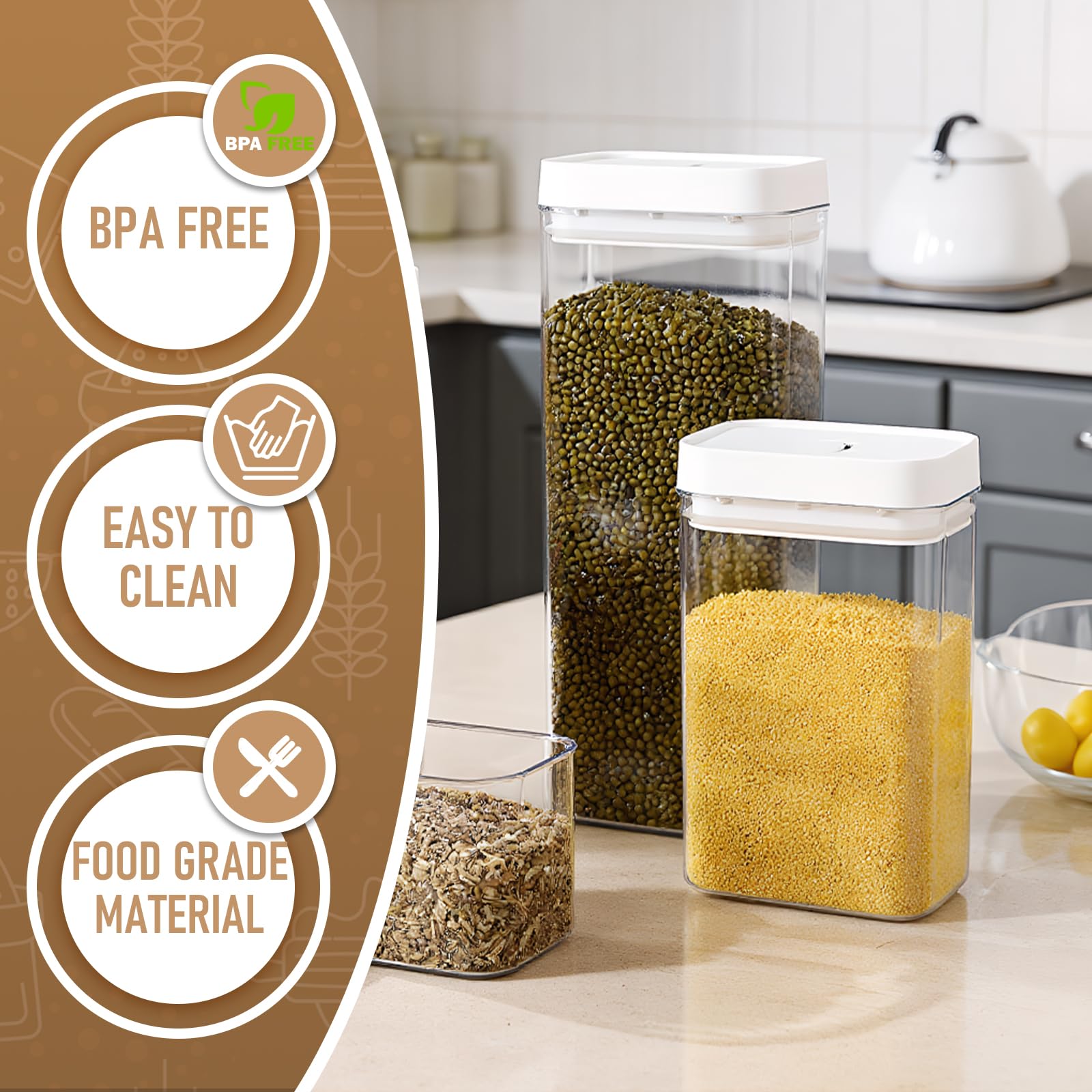 4 Contenitori Ermetici per Alimenti, Barattoli Cucina in Plastica Trasparente Senza BPA, Scatola Porta Alimenti Secchi per Pasta, Riso, Cereali, Farina, Legumi