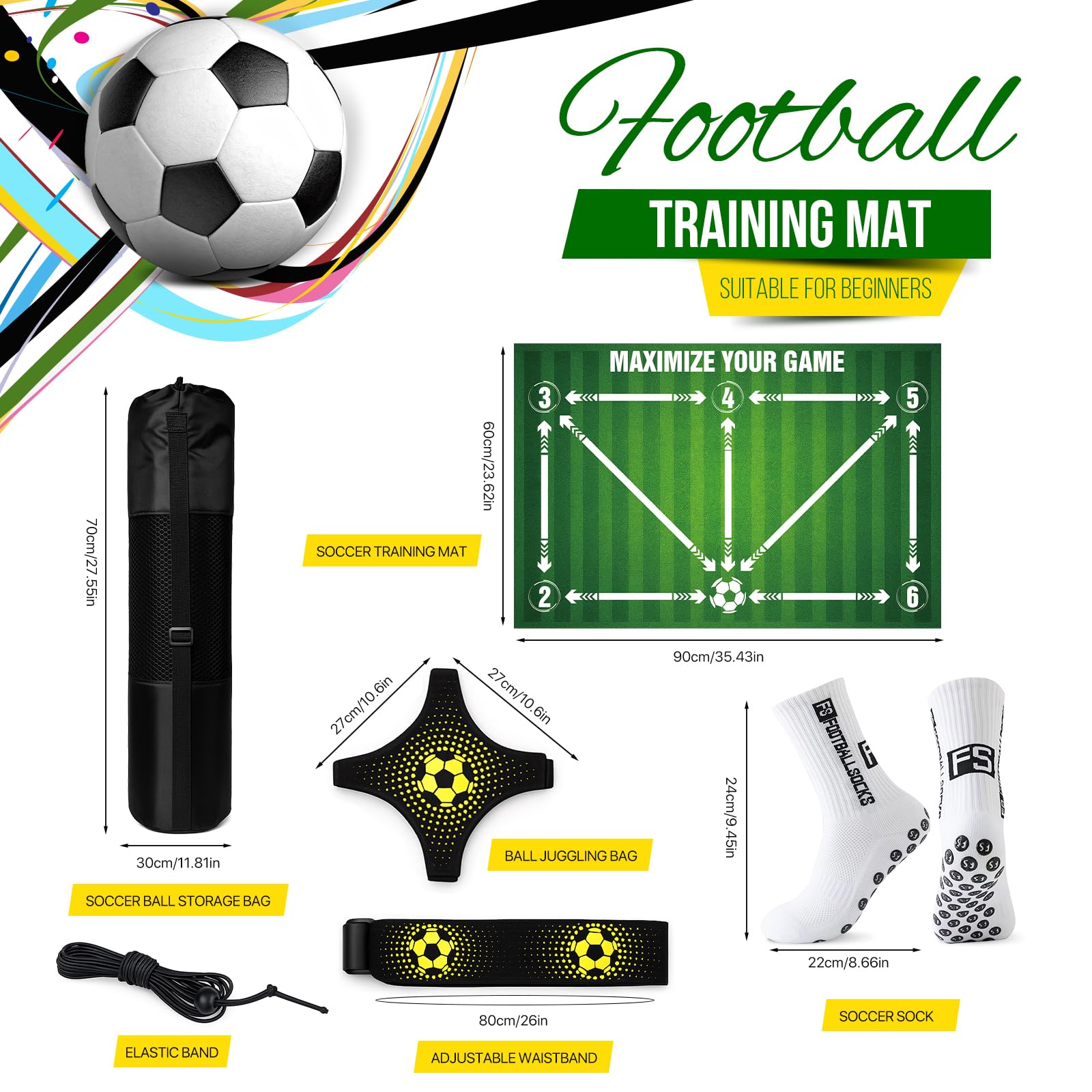 Fussballmatte Training Kinder,60X90 cm Fussball Matte Ballkontrolle,Fußballmatte Rutschfest Silent,Fussball Trainingsmatte,Fussball Geschenke Jungen Stoßdämpfende Anti-Rutsch Mit Socken Set Für Indoor