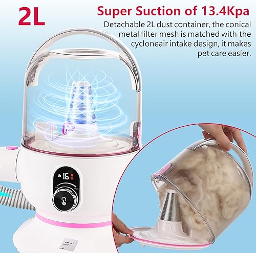 Miniatura 6 de GARVEE Kit de aspiradora de aseo para perros, aspiradora de pelo de mascotas con potencia de succión de 13.4 Kpa para aseo de pelo de mascotas con