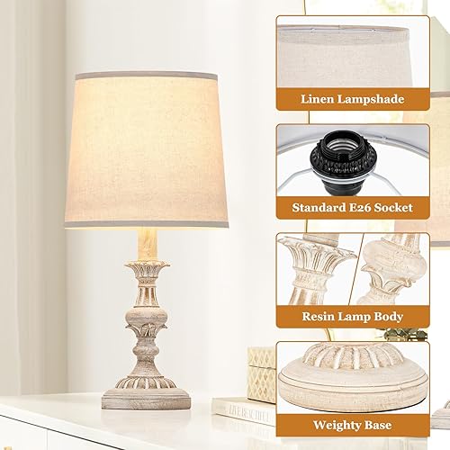 Miniatura 6 de Juego de 2 lámparas de mesa de granja, lámparas de mesa de resina para sala de estar, lámparas de mesita de noche vintage para dormitorio, lámpara