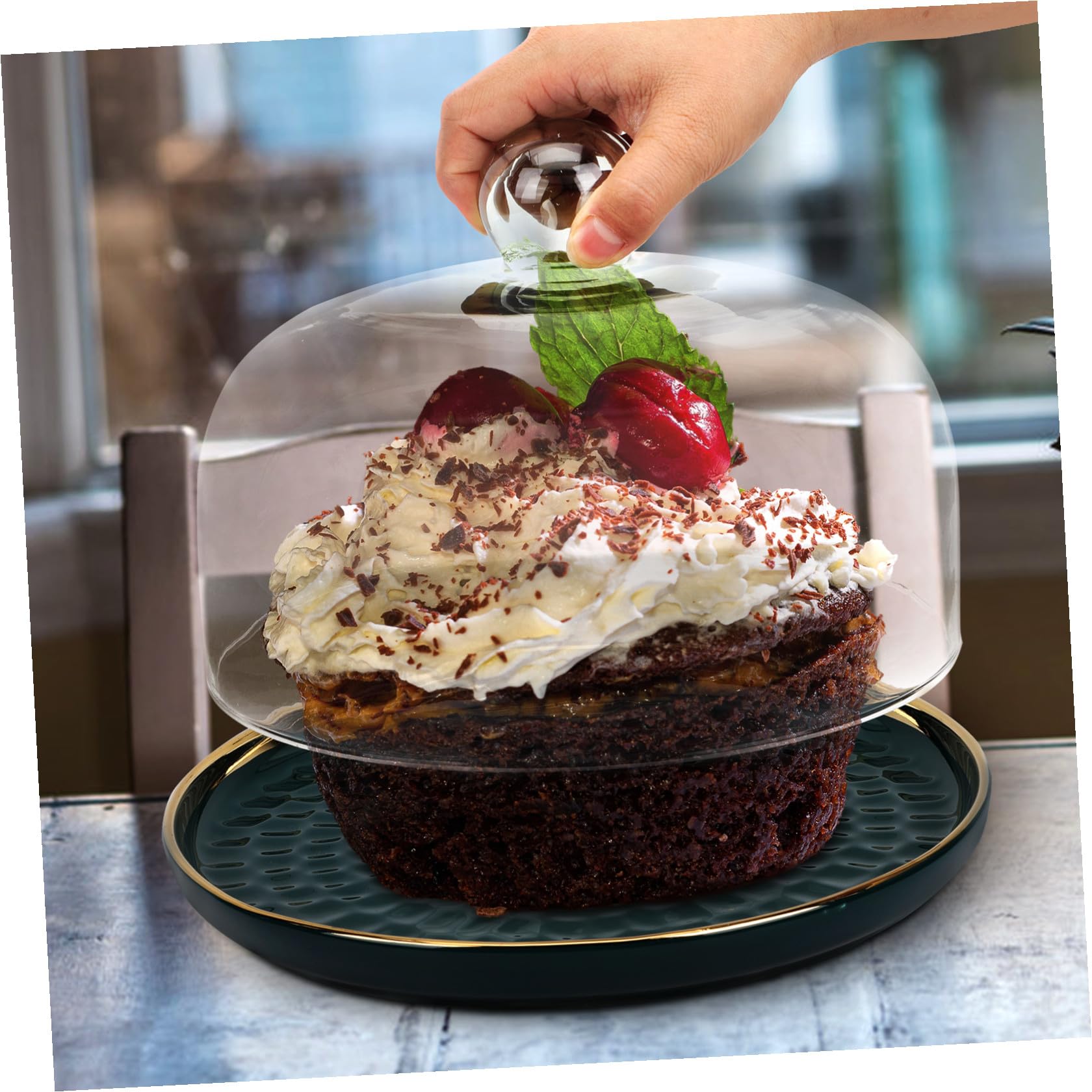 Artibetter Cloche à Fromage en Verre avec Plateau en Céramique pour Gâteau et Fruits, Pratique et Sûr, pour Anniversaires et Présentation Élégante