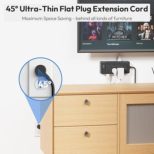 Miniatura 6 de NTONPOWER 4000J - Regleta protectora de sobretensiones de 10 pies, cable de extensión largo con 12 tomas de corriente y 4 puertos USB (2 USB C),