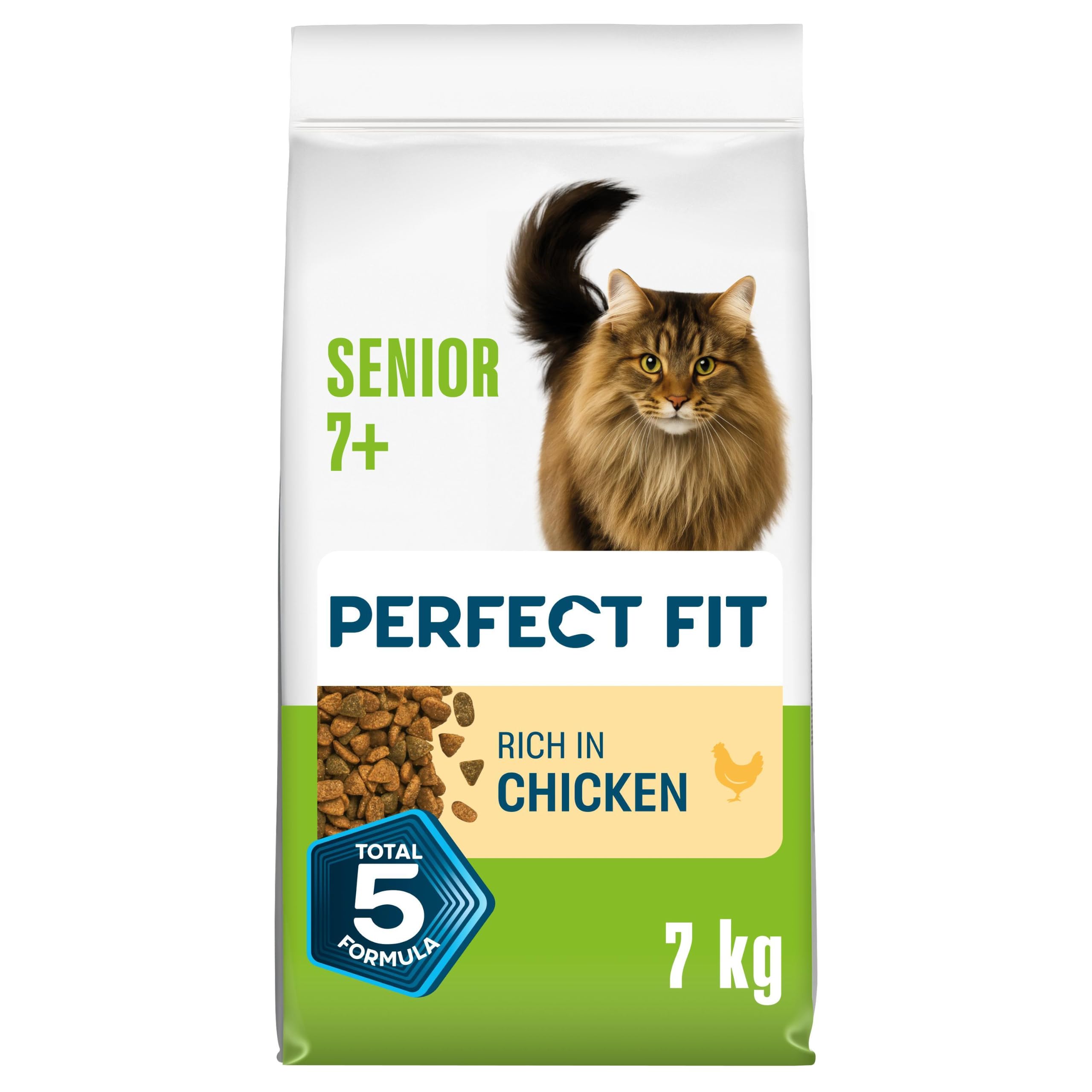 Perfect Fit Senior 7+ Complete Dry Cat Food for Senior Cats Aged 7+ Years, Rich in Chicken, 1 Bag (7 kg)
