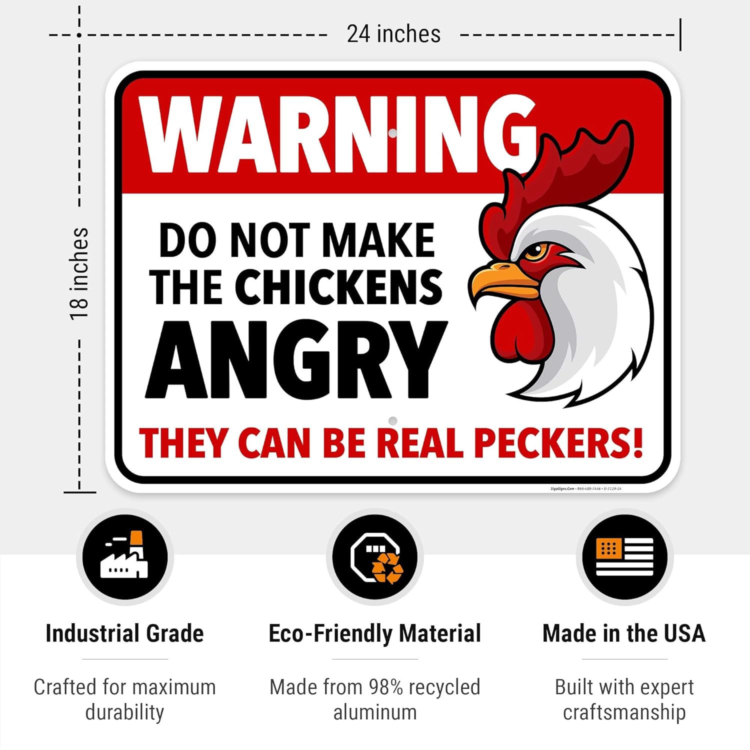 Funny Chicken Coop Sign, Warning Do Not Make The Chickens Angry, 18x24 Inches, 55 mil Thick HDPS (high Density polystyrene), Made in USA