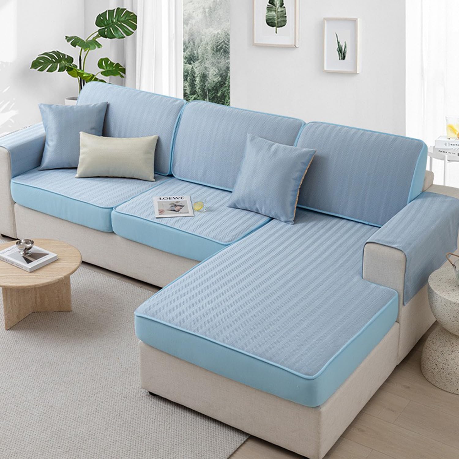 Funda de sofá seda helada para renovar chaise longue y proteger muebles del calor en el hogar