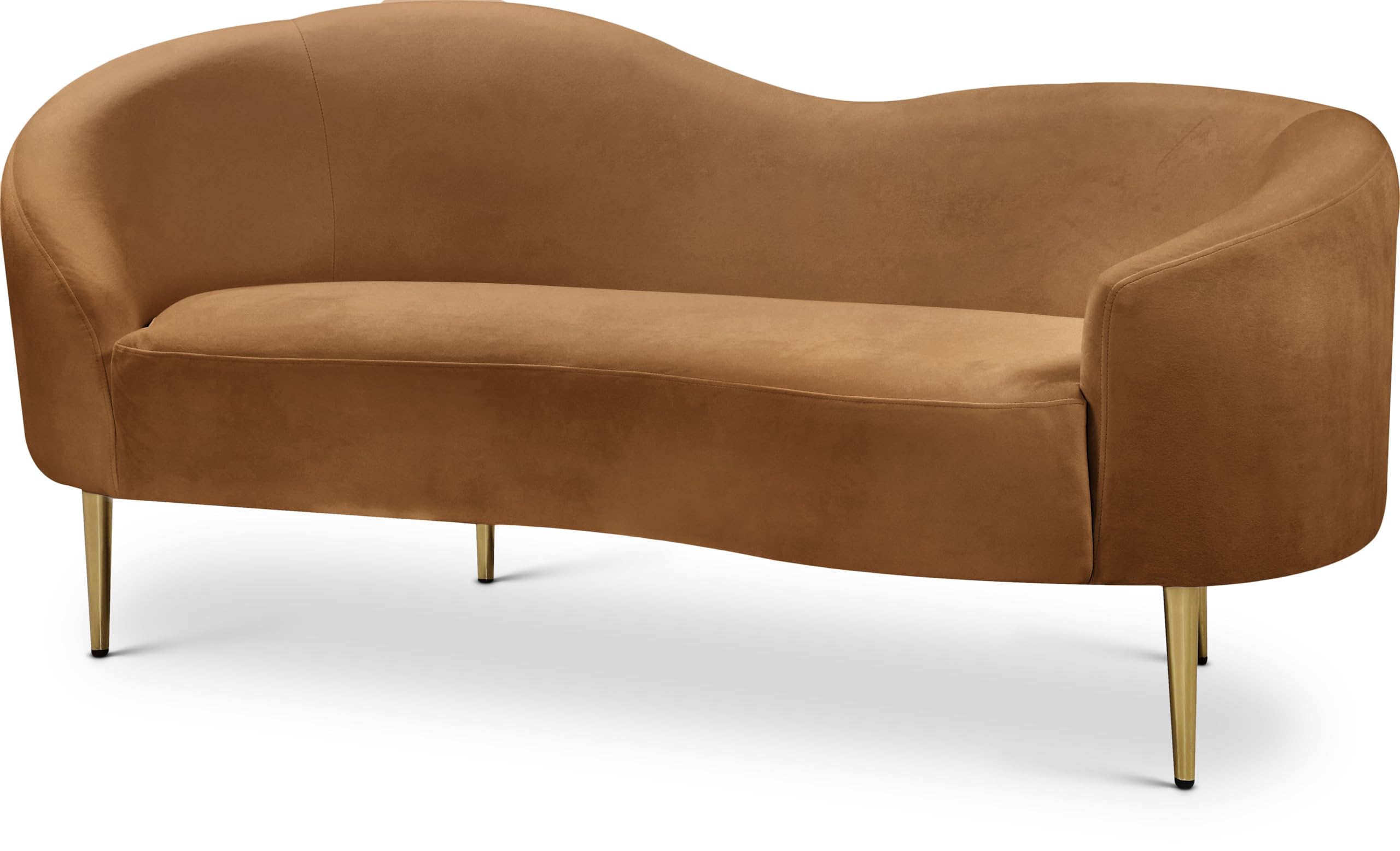 Photo 1 of Meridian Furniture 659Saddle-L Ritz Collection Modern | Contemporary Upholstered Loveseat with Rich Saddle Velvet, Gold Metal Legs, Curved Contemporary Design, 67" W x 31.75" D x 30.5" H, Saddle
