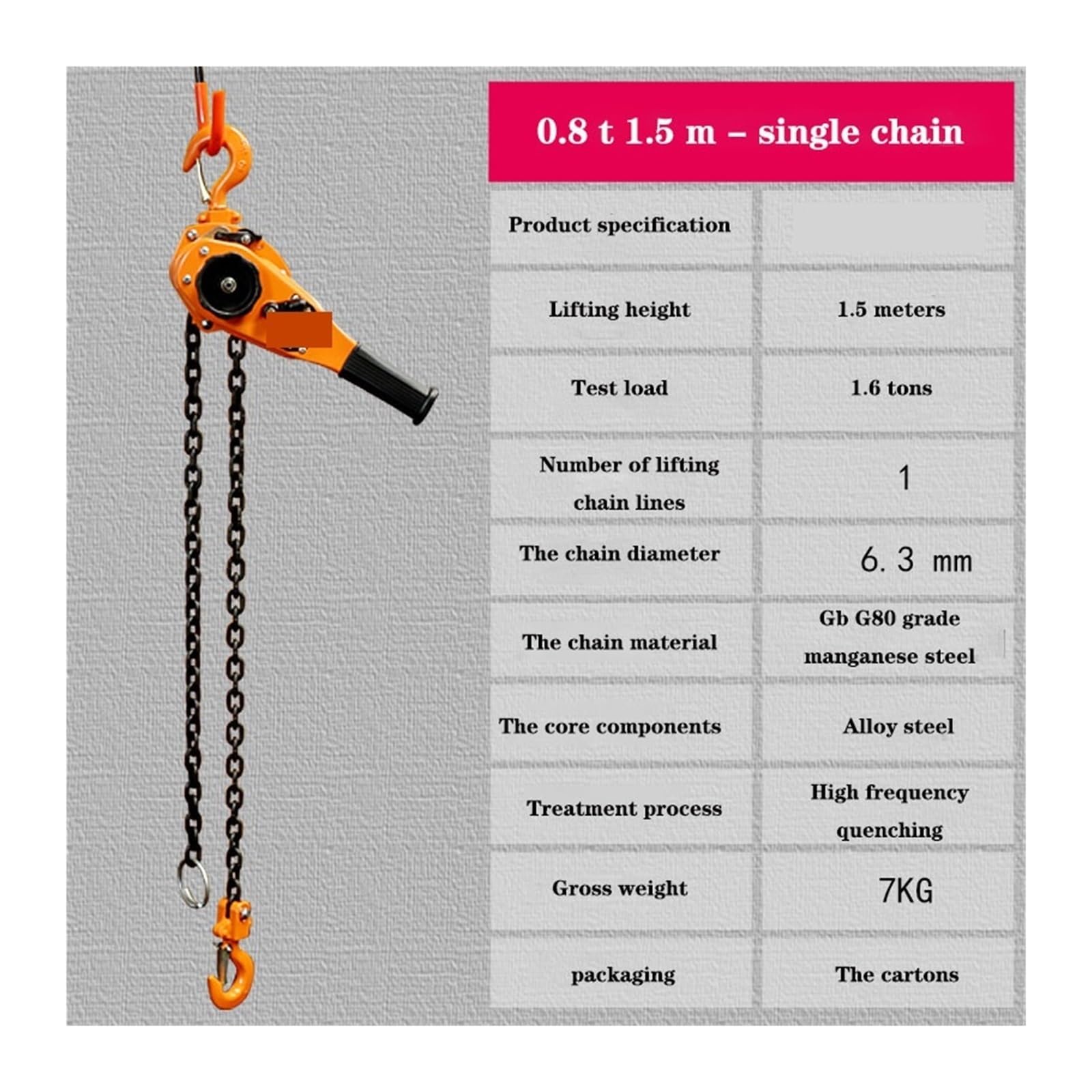 0.8tons -6 Tonnellate Paranco a Leva a Mano Piccolo Sollevamento a Catena invertita Paranco a Mano Gru Tenditore tenditore a Mano Manuale(0.8t 1.5m)