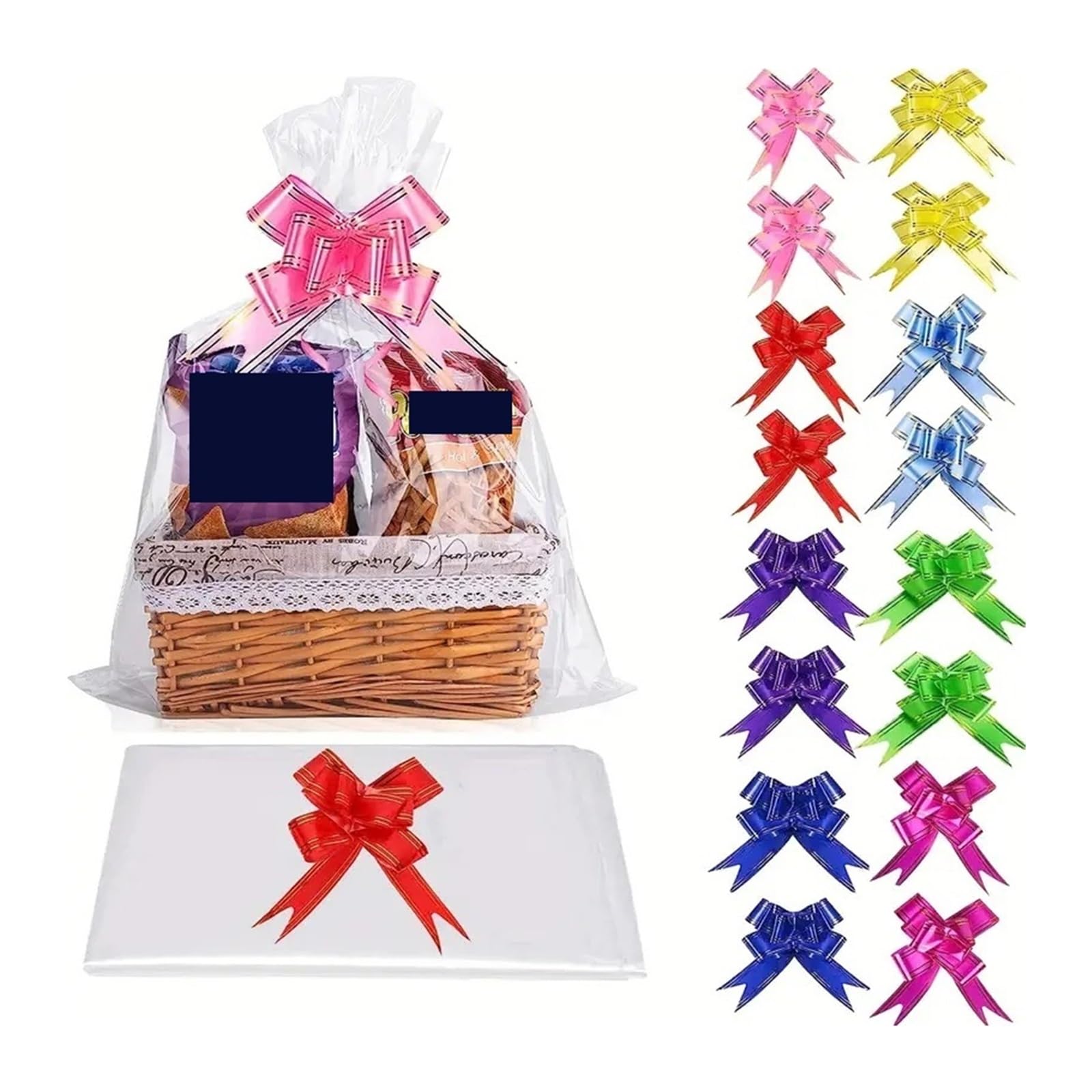 Papel celofán Bolsa grande de celofán transparente 25/50 piezas con lazo, for cestas y envolver decoraciones navideñas(25pcs,60x90cm)