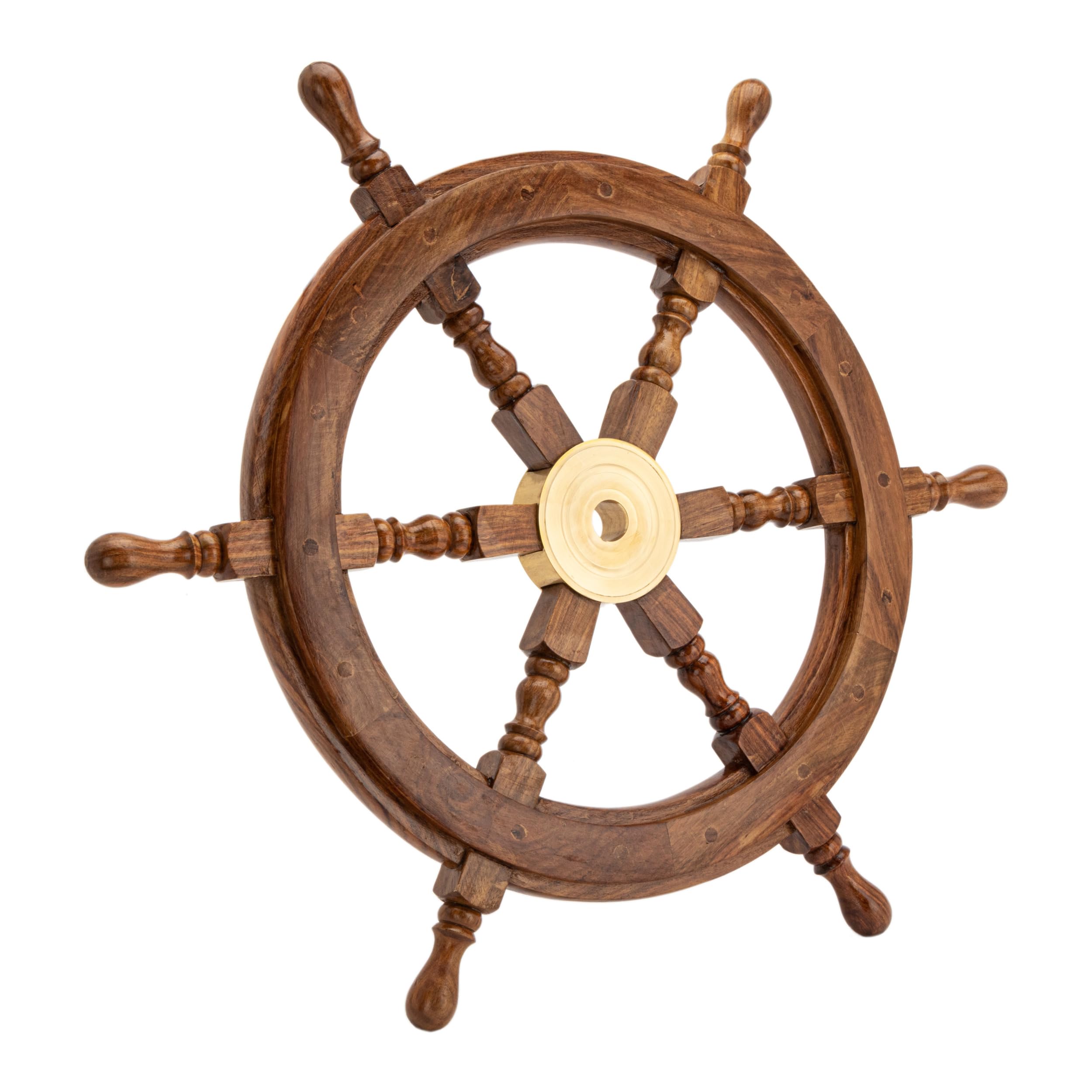 NKlaus Volante náutico decorativo de madera auténtica y latón – 60 cm – Estilo naval para decoración de pared 14949