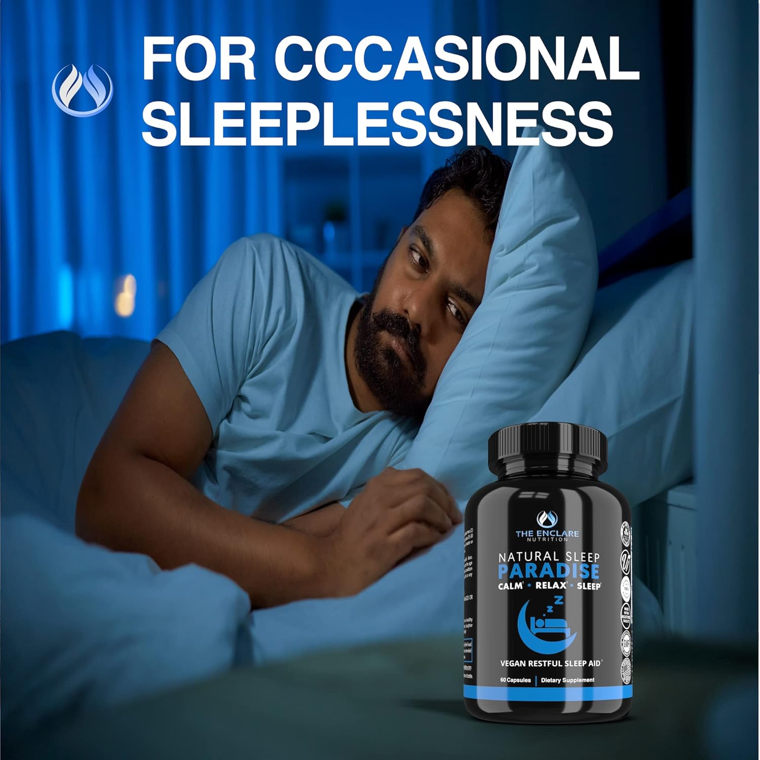 THE ENCLARE NUTRITION Melatonin 10mg Sleep Aid for Adults with Ashwagandha, GABA, 5HTP, L Theanine, Vitamin B6, Inositol, Calcium, Magnesium, Natural Sleep Support Supplement, Vegan, 60ct. (1)