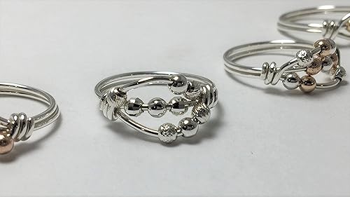 Miniatura 4 de Anillo de preocupación, anillo de ansiedad, anillo giratorio, plata argentium con cuentas, relleno de oro amarillo o rosa de 14 quilates