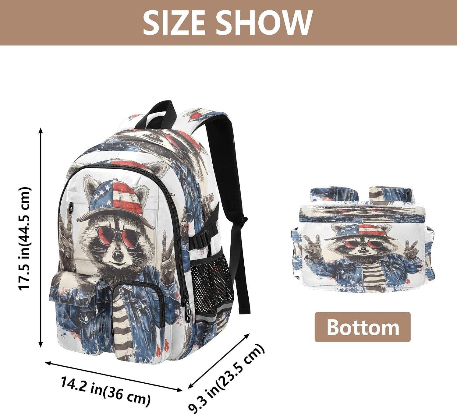 ALAZA Funny Raccoon Backpack with Mulitiple Pockets for School Outdoor College Travel Bookbag 14 inch Laptop Backpack for Men and Women image 3