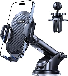 Miracase Soporte Móvil Coche [Robusto y Seguro] 3 en 1 Suporte Universal Telemovel Carro Salpicadero&Parabrisas&Ventilación, Compatible con iPhone 16 15 14 13 12 11 Pro MAX XS XR X, Android
