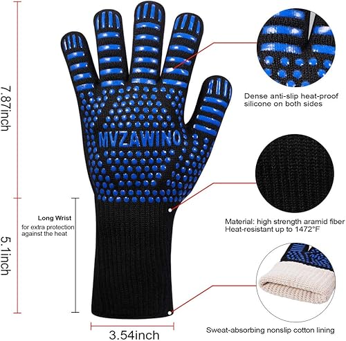 Miniatura 9 de Guantes de barbacoa de alta calidad, guantes de horno extremadamente resistentes al calor de 1472 °F, guantes de parrilla con guantes de horno