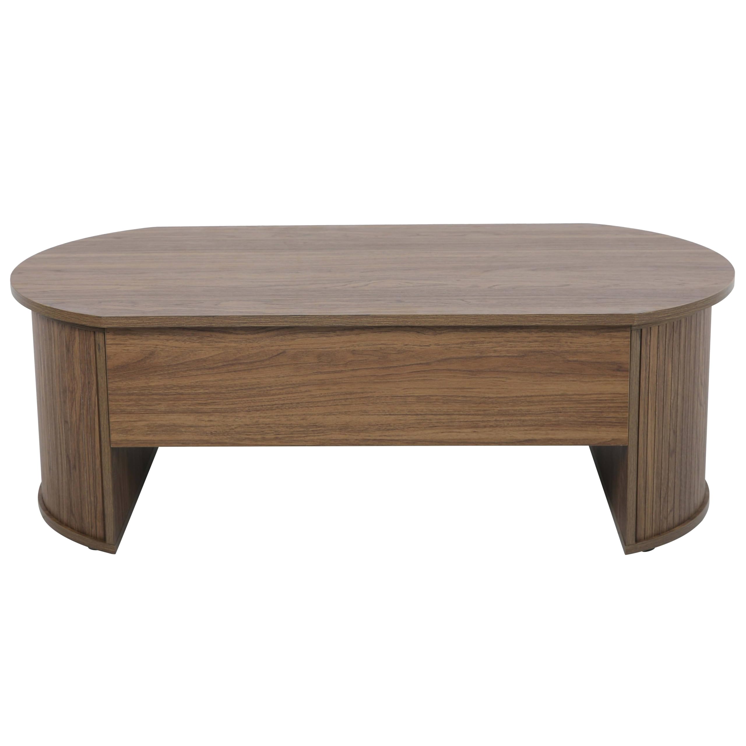 Oviala Mesa de centro ovalada con tablero plegable en efecto madera oscura