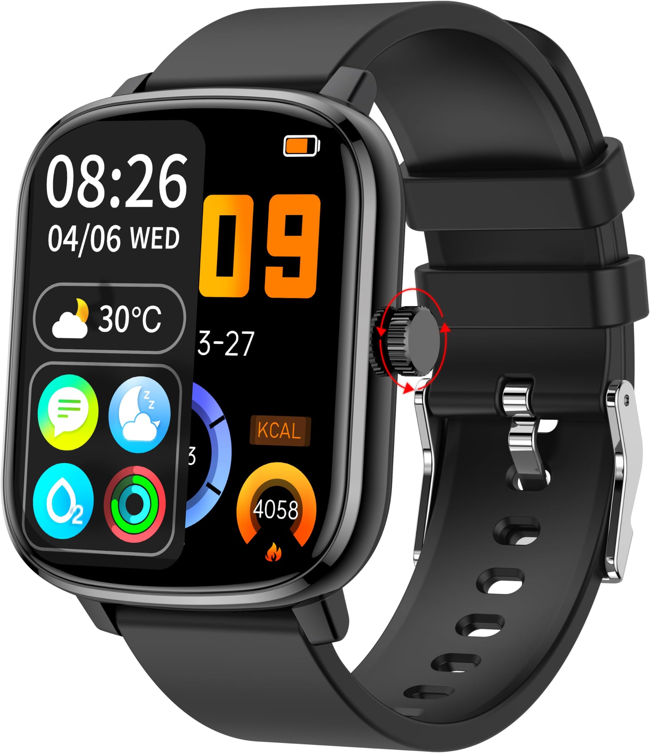 Montre Connectée KALINCO 1.85" - Appels Bluetooth, Monitoring Santé, 100+ Modes Sport, Compatible Android/iOS