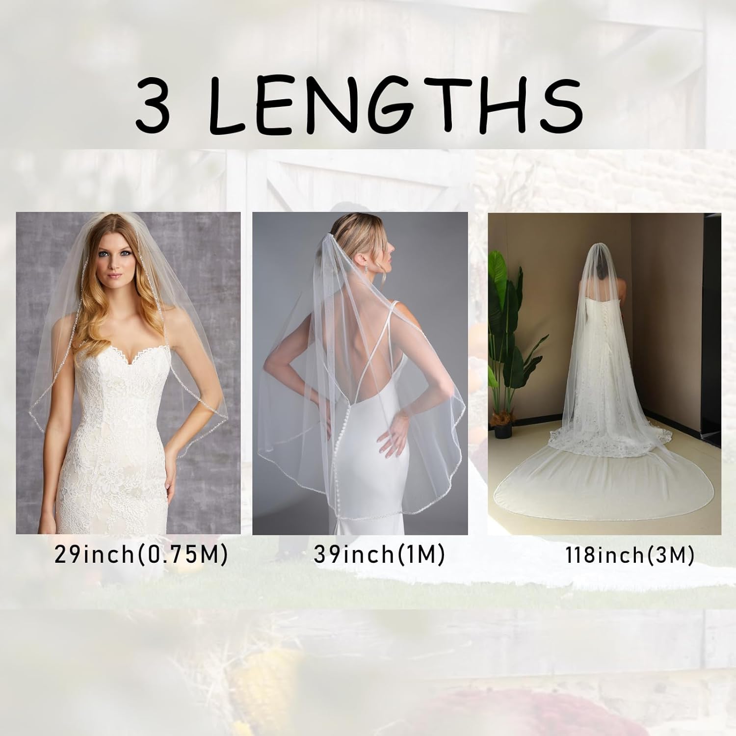 Wedding Veil for Bride 1 Tier Bridal Veil with Crystals Beaded Edge for Women and Brides - Image 6