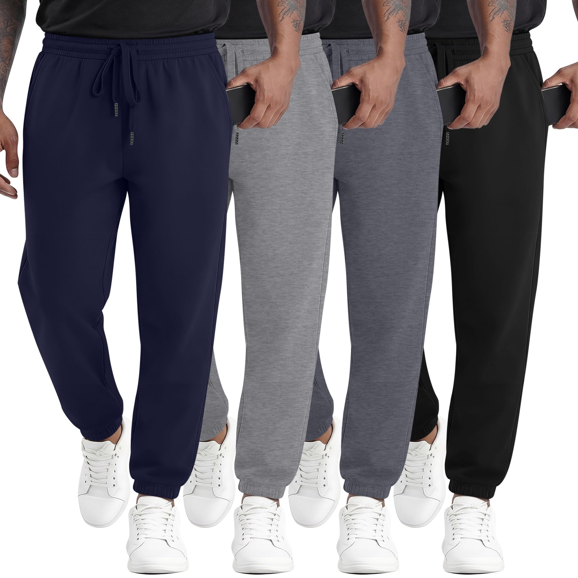 4 Pack Mens Sweatpants Drawstring Workout Athletic Joggers Lounge Running Gym Track Sweat Pants with Pockets