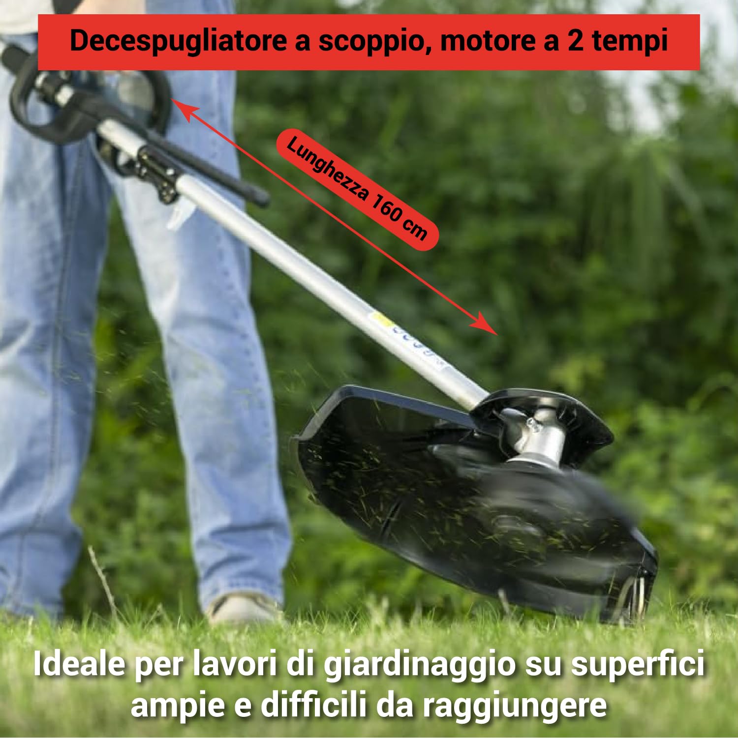 Crisalide Desbrozadora de explosión de 43 cc, motor de 2 tiempos, potencia 1,25 kW (8000 rpm) – Cuchilla de 3 dientes + cabezal de nailon + arnés – Cortacésped profesional para jardín y huerto