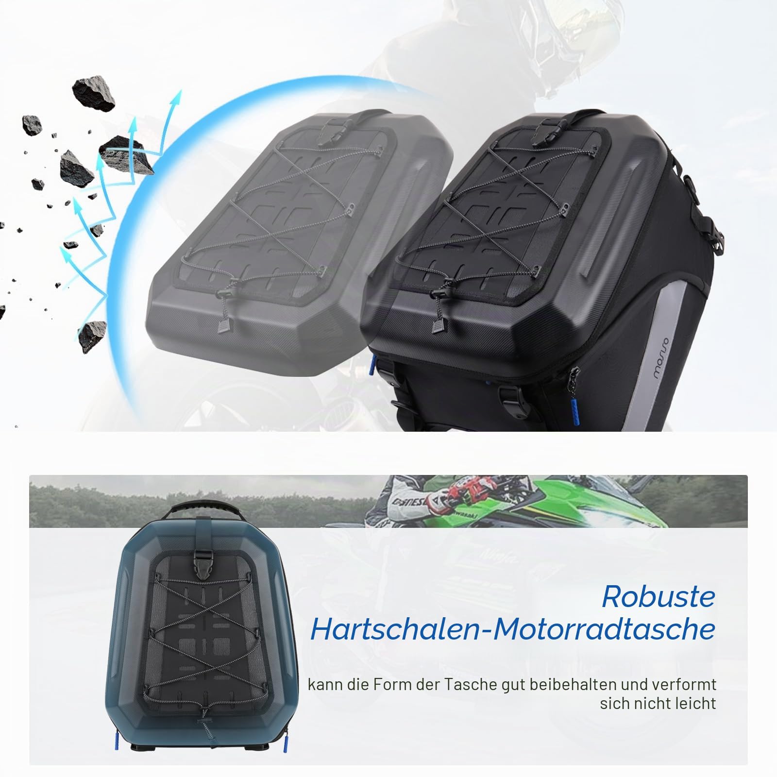 MOSISO Motorrad Hecktasche Cabrio Rucksack Motorräder Helmtaschen Erweiterbarem Fassungsvermögen 25L-35L, Motorrad Rücksitz Lagerung Gepäck Ausrüstung Tragetasche mit Griff&Reflexionsstreifen, Schwarz