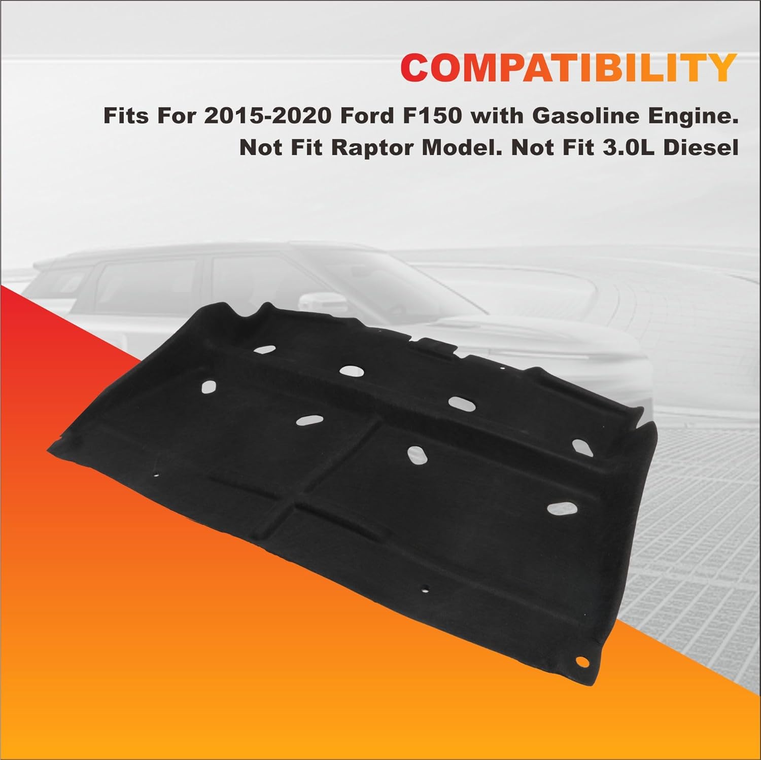 ML3Z-7222-D Engine Splash Shield Guard with mounting Screws Compatible with Ford F150 2015-2020 Engine Splash Guard Replaces# JL3Z-7222-C (Not Fit Raptor Model/Not Fit 3.0L Diesel)