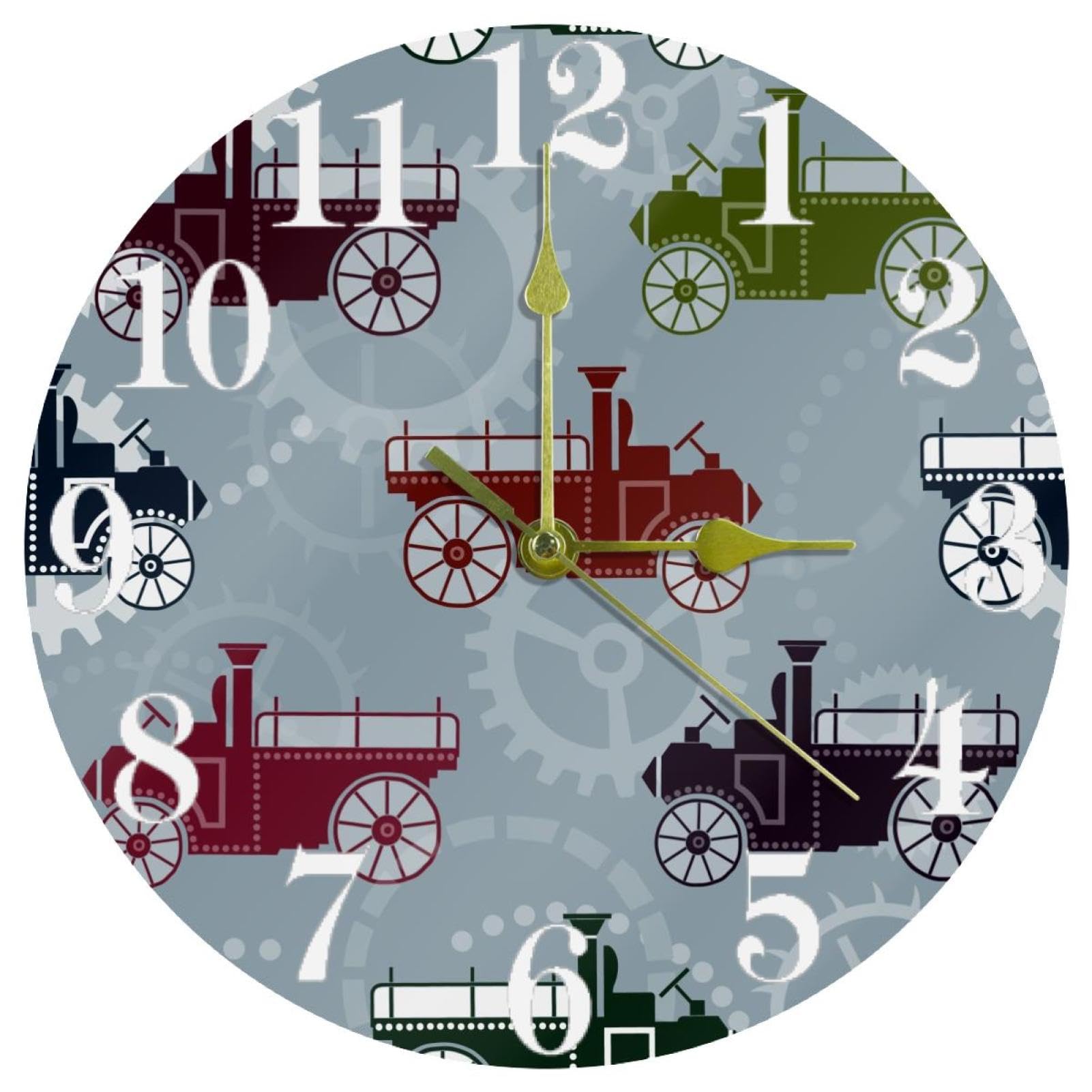 Horloge murale vintage voiture en quartz silencieux au design steampunk rond
