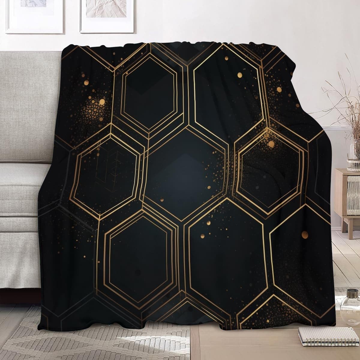 Couverture plaid doux en peluche noir jeté de canapé flanelle lit 2 personnes 180x220