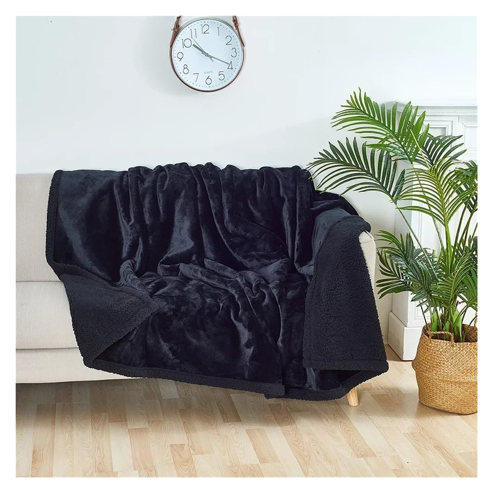 Manta de Sofá Mantas peludas de Invierno cálido y Acogedor hogar Pareja romántica Manta Impermeable Gruesa Gran tamaño Microfibra(Black,L (145x165cm))