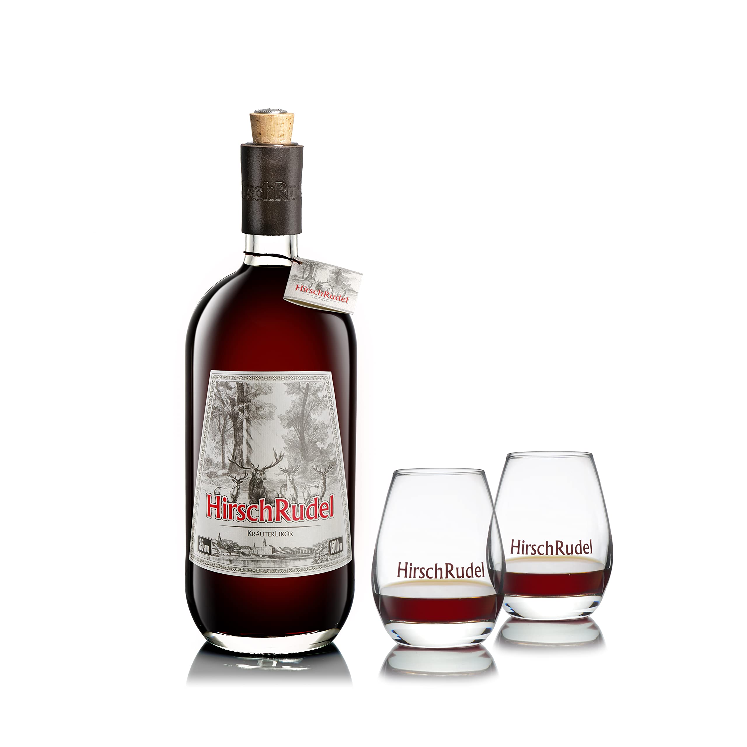 Hirschrudel Magnum + zwei Feinschmecker Gläser | Geschenkset | Kräuterliköre | Kräuter | Likör