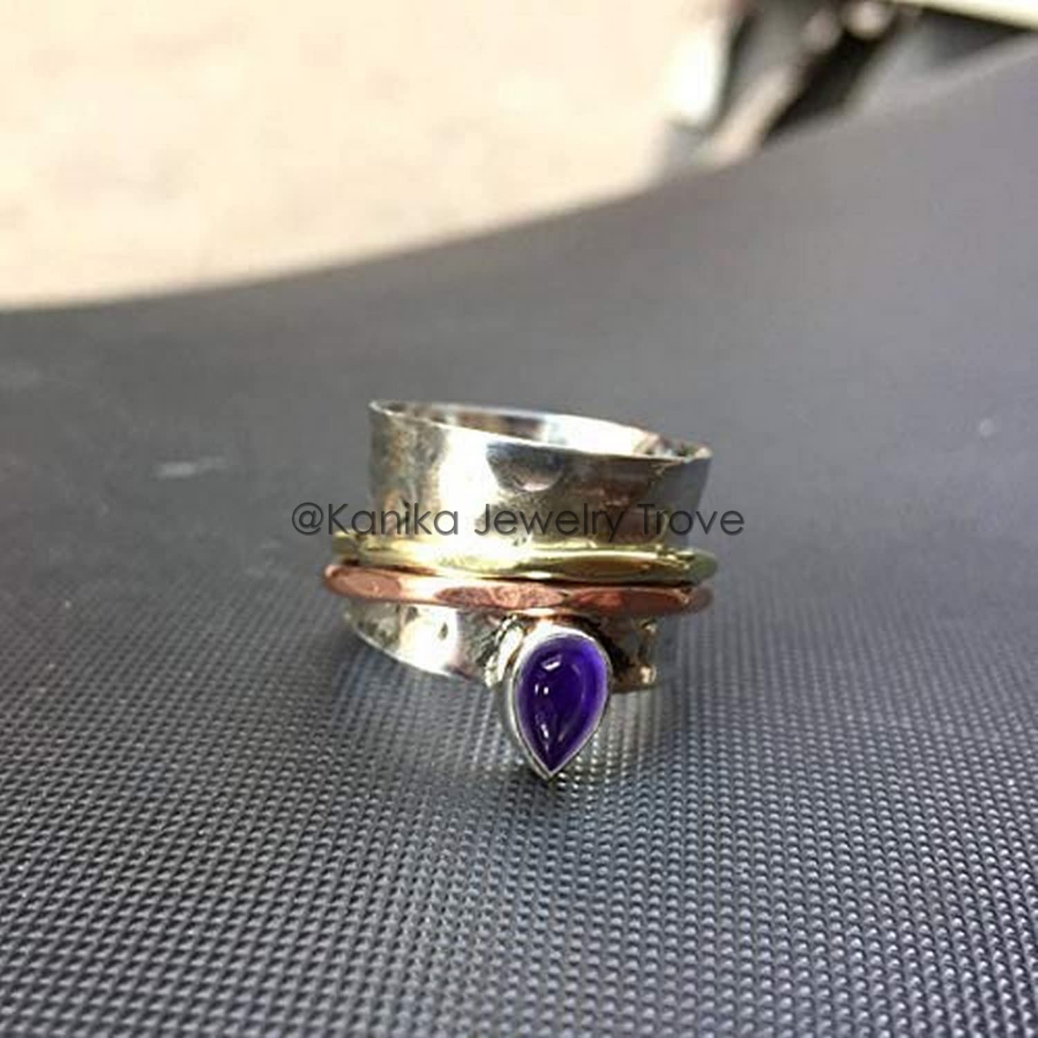 Angst Ring für Meditaion, 925 Sterling Silber Band, Spinner Ring aus Messing und Kupfer für Frauen, Geschenkring zum Muttertag (Amethyst, Größe 7)