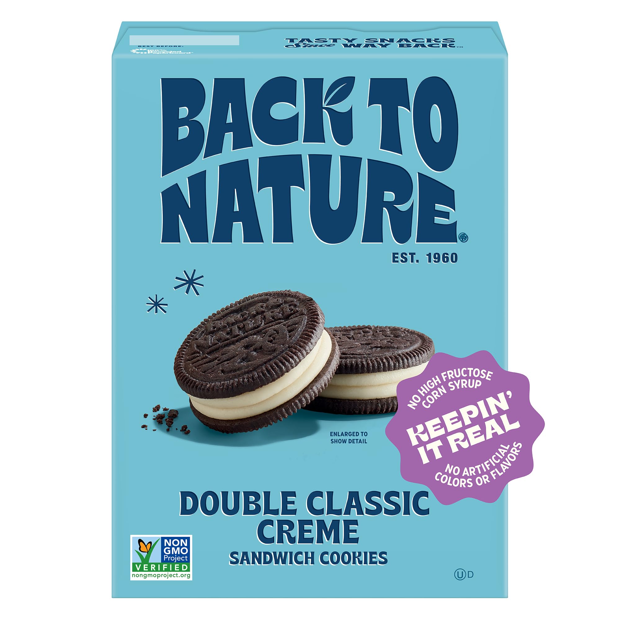 Back to NatureDouble Creme Sandwich Cookies, Plant-Based, Non-GMO, Plant-Based, Made with Wheat Flour, Snack Happy, 8.25 oz Box
