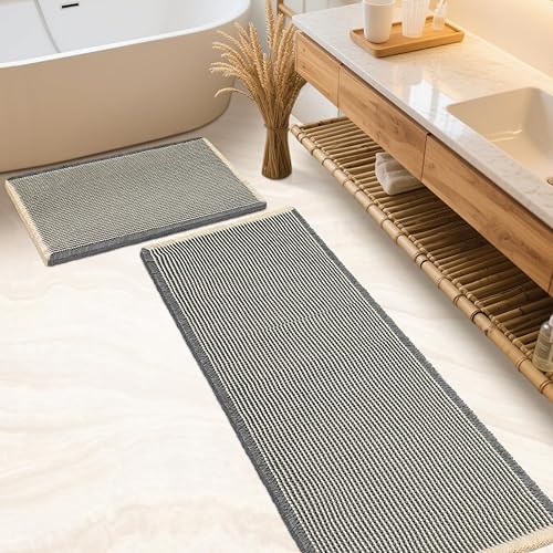 Miniatura 83 de Juego de alfombrilla de baño IM HOME 3 piezas beige, alfombrillas de baño modernas tejidas, alfombrilla de baño antideslizante absorbente,