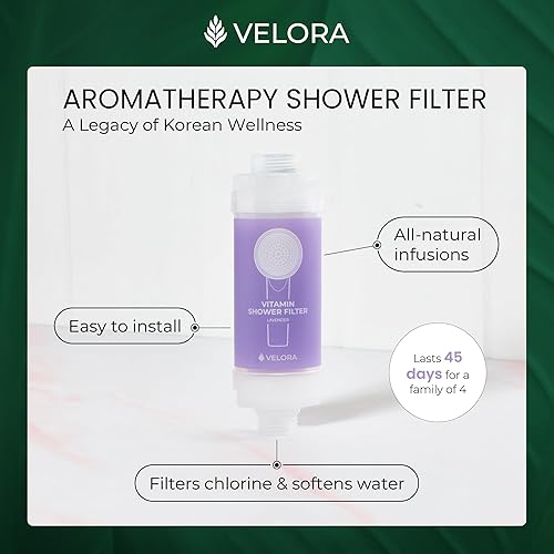 Miniatura 2 de VELORA Filtro de ducha con vitamina C  Filtro de agua de ducha con aroma a lavanda y suavizante  Accesorio universal de baño para cabezal de ducha