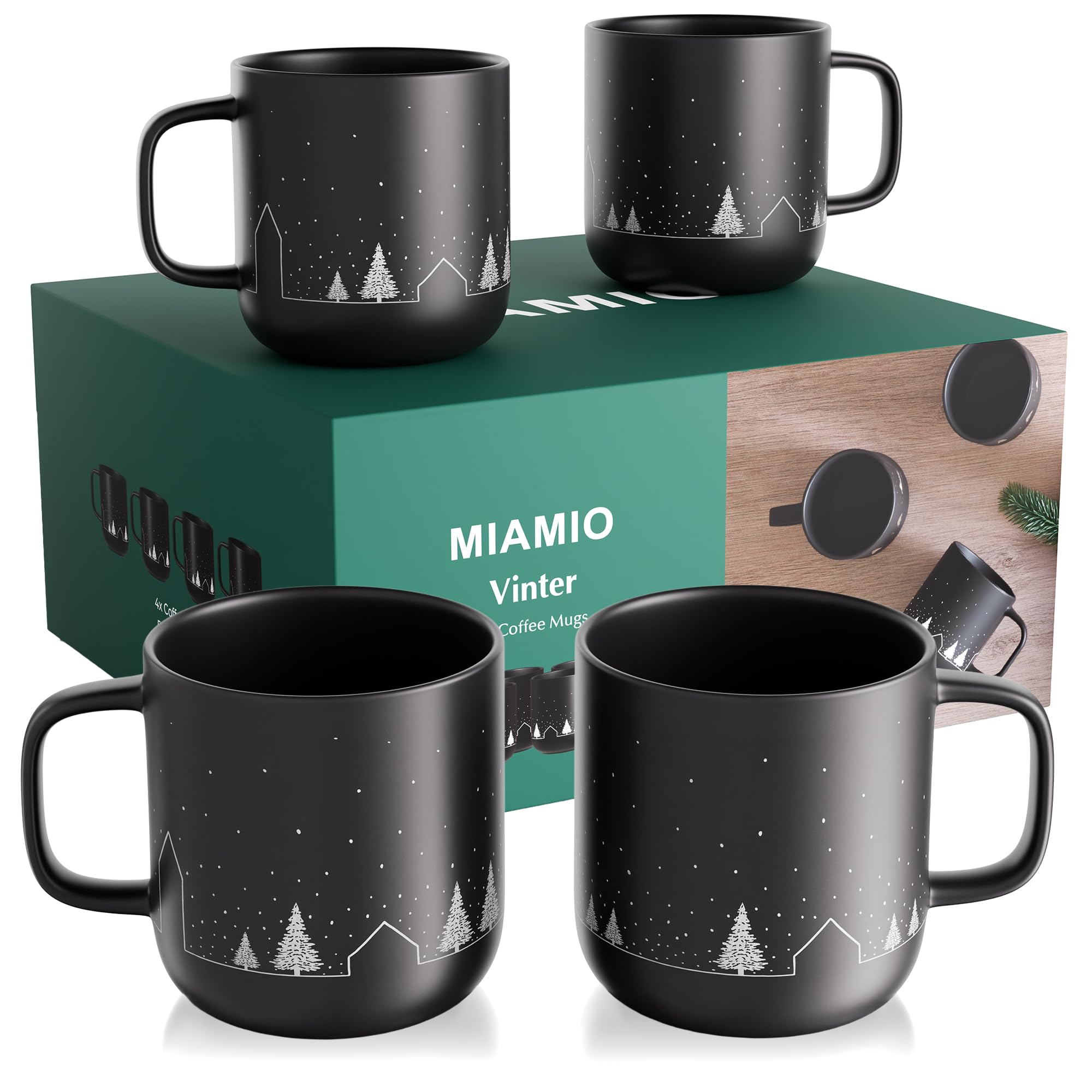 MIAMIO Kaffeebecher Set 4er 500ml Weihnachtstassen Schwarz