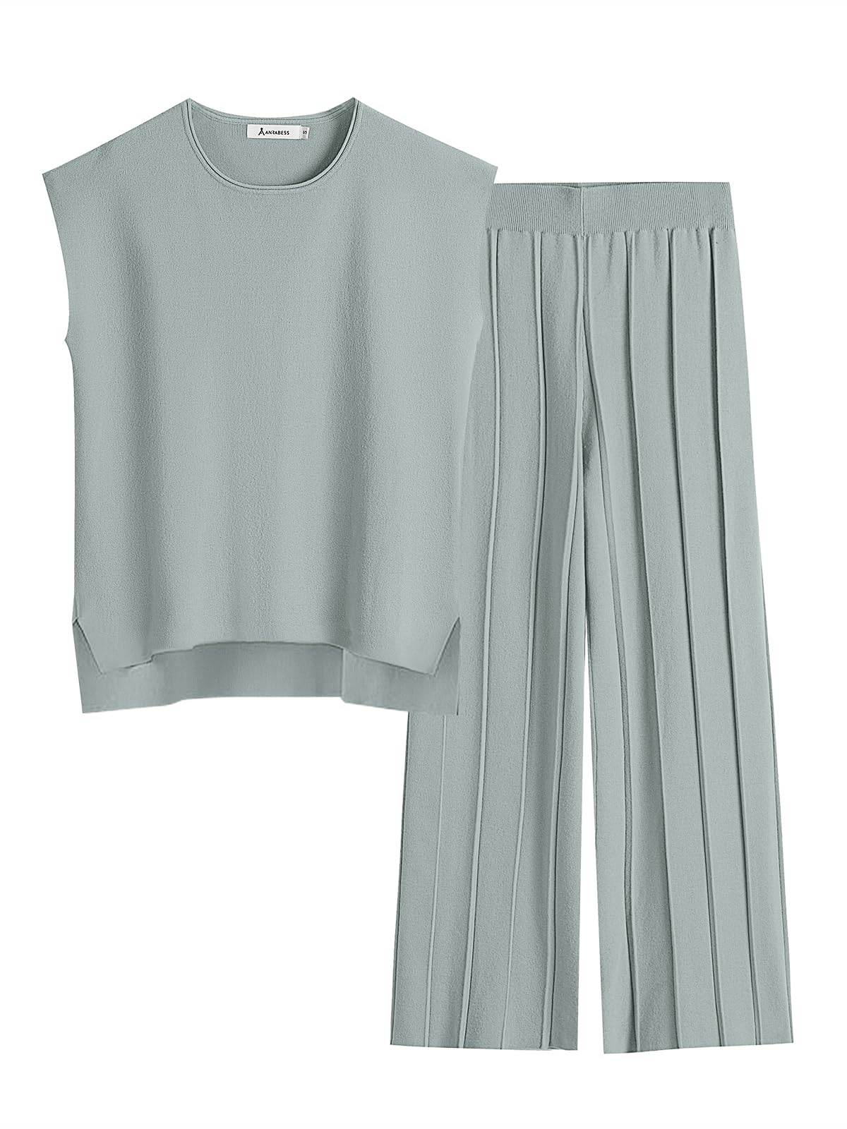 ANRABESS Women 2 Piece Outfits Casual Summer Sleeveless Tops Knit Pants Sweater Lounge Matching Sets 2024 Trendy Clothes