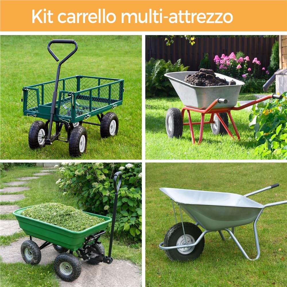 Yaheetech 4 Ruote Pneumatici per Carrellino Carrello Carriola Carretto Rimborchio da Giardino Antiforatura Antipanne in Gomma Piena Ricambio Ruote Dia. 255 mm Nero