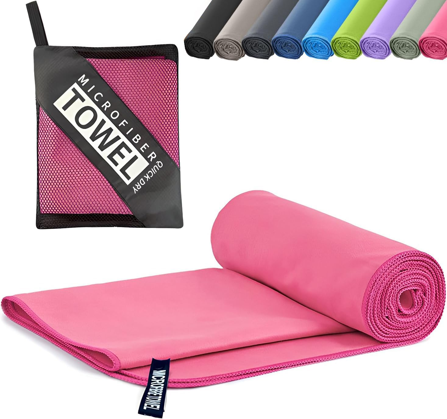 Microfibre Towel - Quick dry Lightweight Absorbent Travel Towel ，Beach Towel Perfect for Sports Beach Gym Swimming，Cycling,Yoga, Camping ，Hiking (1, Rose Red)